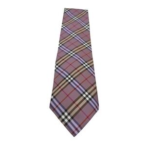 Ermenegildo Zegna Mens Silk Tie Lavender Tan Black Plaid Check Wide Vintage